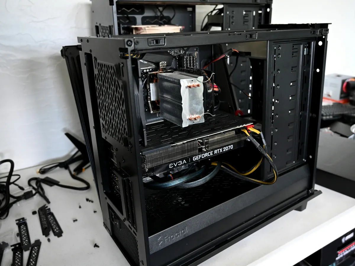 A desktop PC being built on a workbench